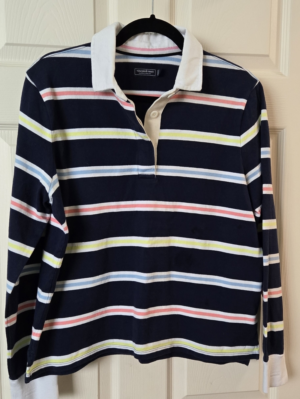 Vineyard Vines Navy Striped Long-Sleeve Rugby with Pastel Accents Size S.